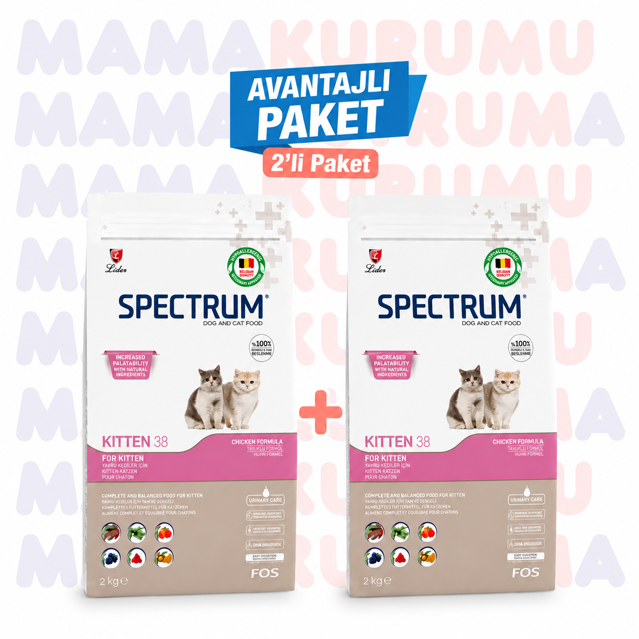 SPECTRUM Kitten 38 Tavuklu Yavru Kedi Maması 2 kg (2'li Avantaj Paketi) – Minik Dostunuzun Sağlıklı Büyüme Yolculuğu İçin Kesintisiz Beslenme!